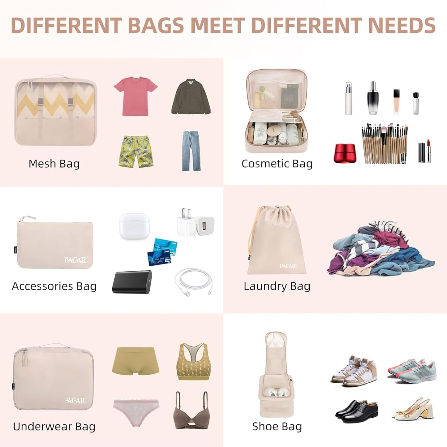 8-Piece Packing Cubes Luggage Organizer