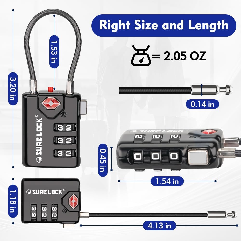 TSA-Approved Combination Luggage Lock Set