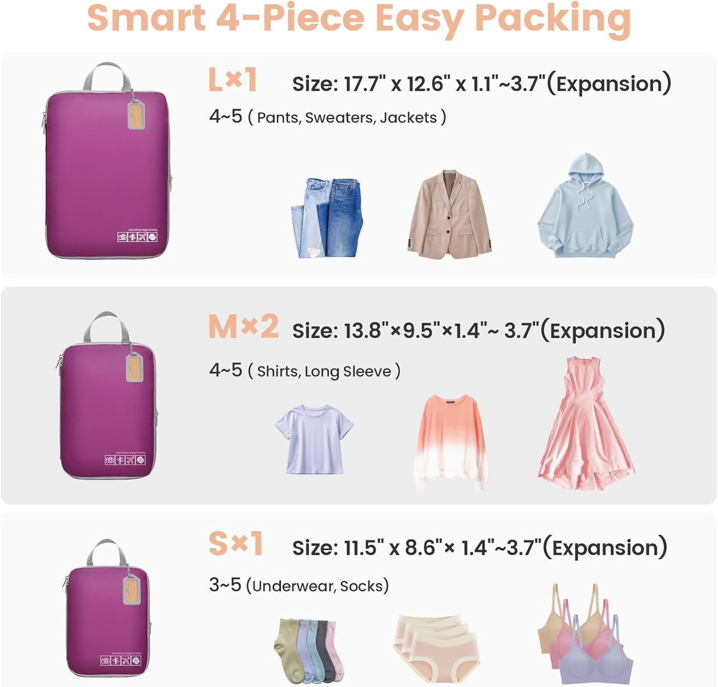 4-Pack Compression Packing Cubes