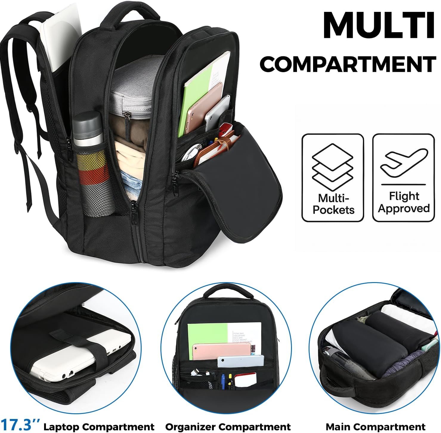 40L Carry-On Travel Backpack with USB Port