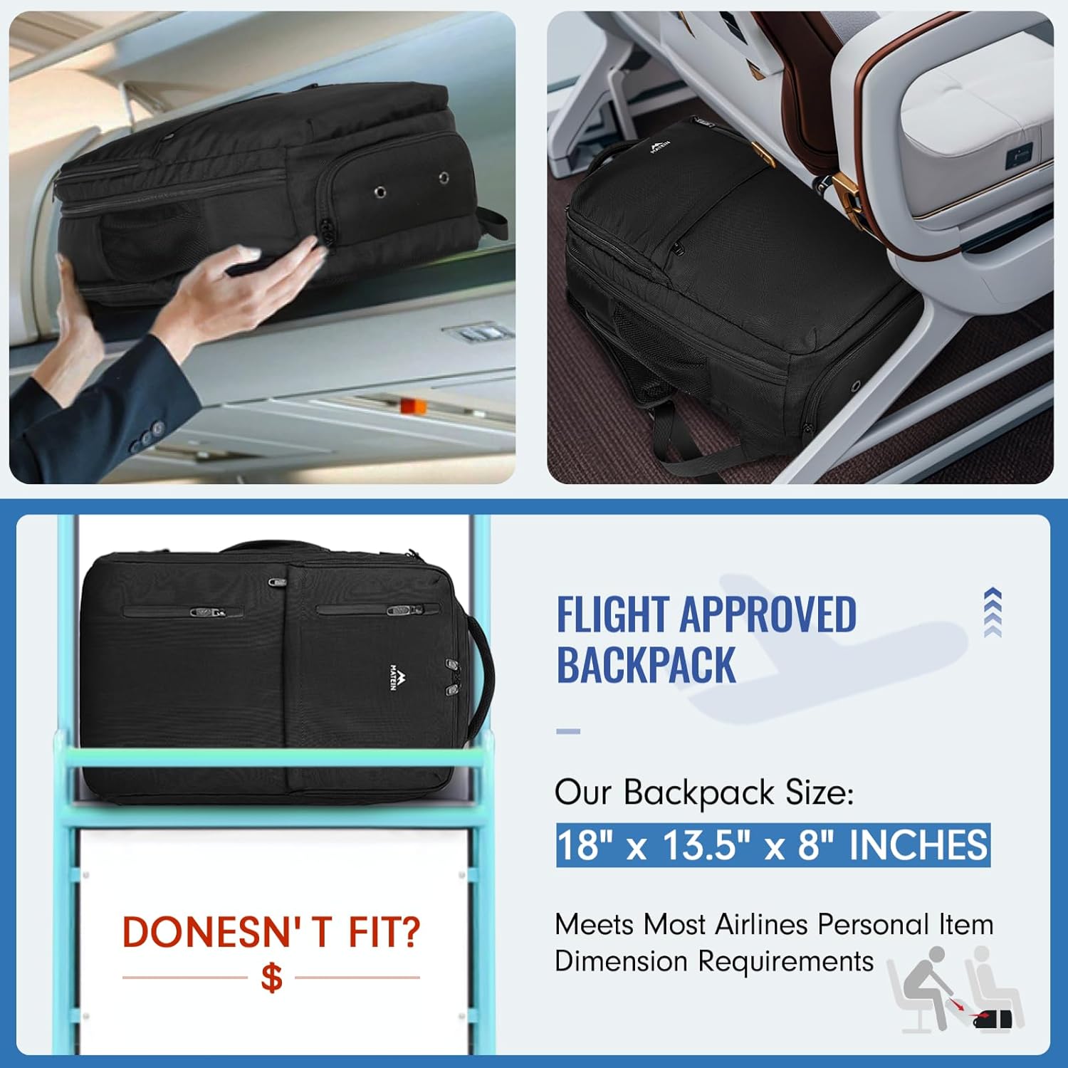 40L Carry-On Travel Backpack with USB Port