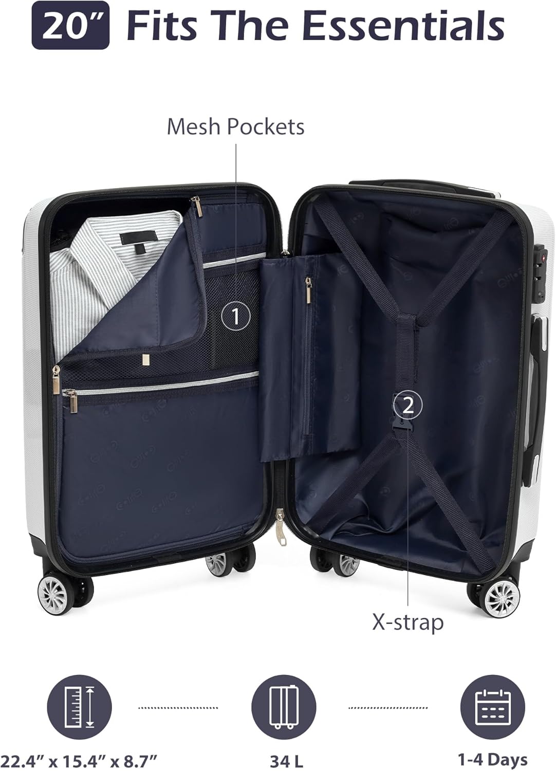Expandable Carry-On Suitcase with TSA Lock