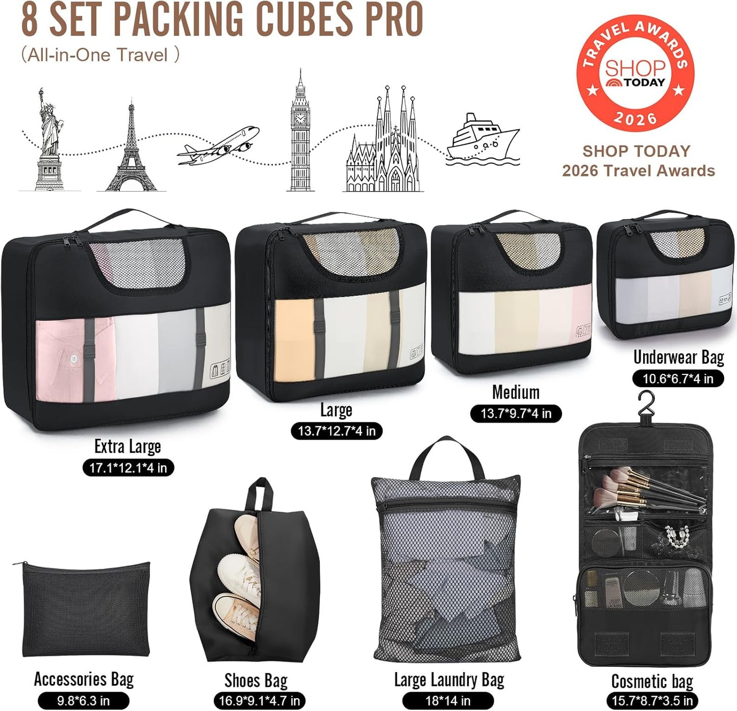 10-Piece Packing Cubes with Laundry Bag