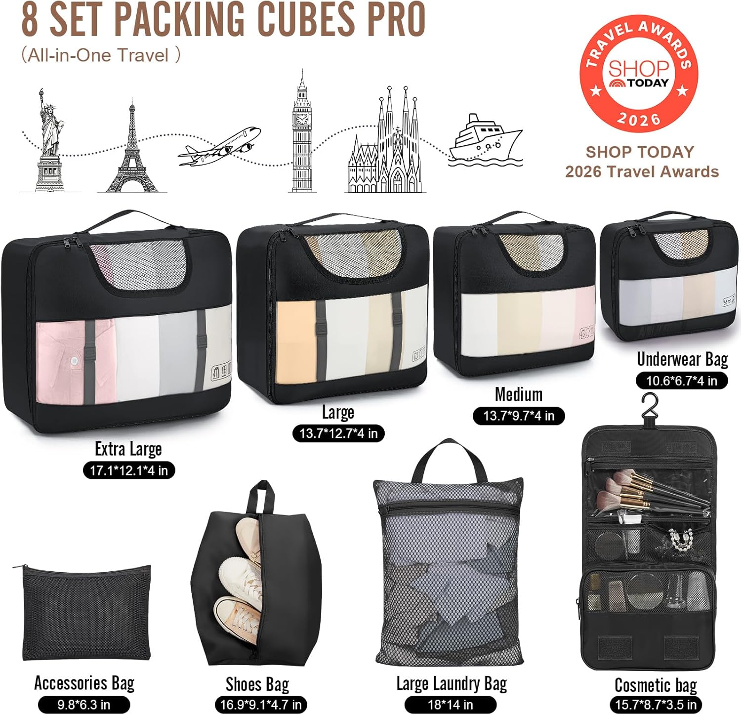 10-Piece Packing Cubes with Laundry Bag