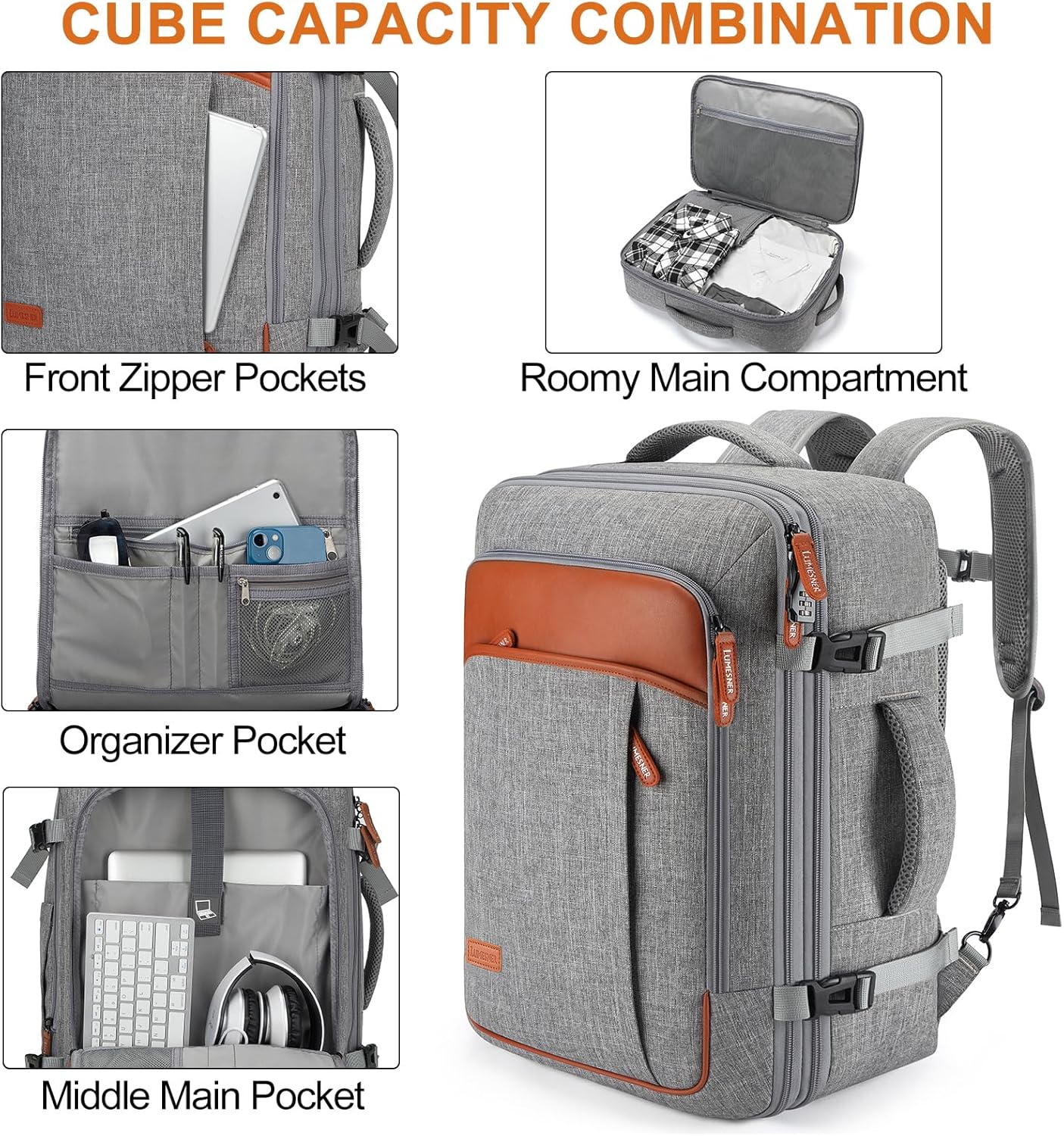 40L Expandable Travel Backpack with Packing Cubes