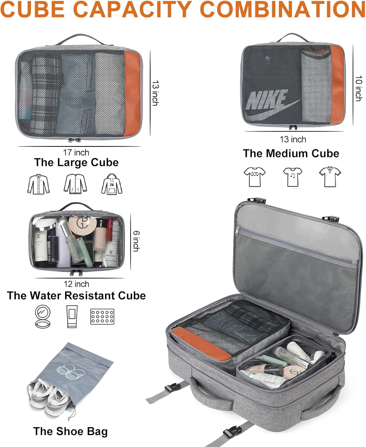 40L Expandable Travel Backpack with Packing Cubes
