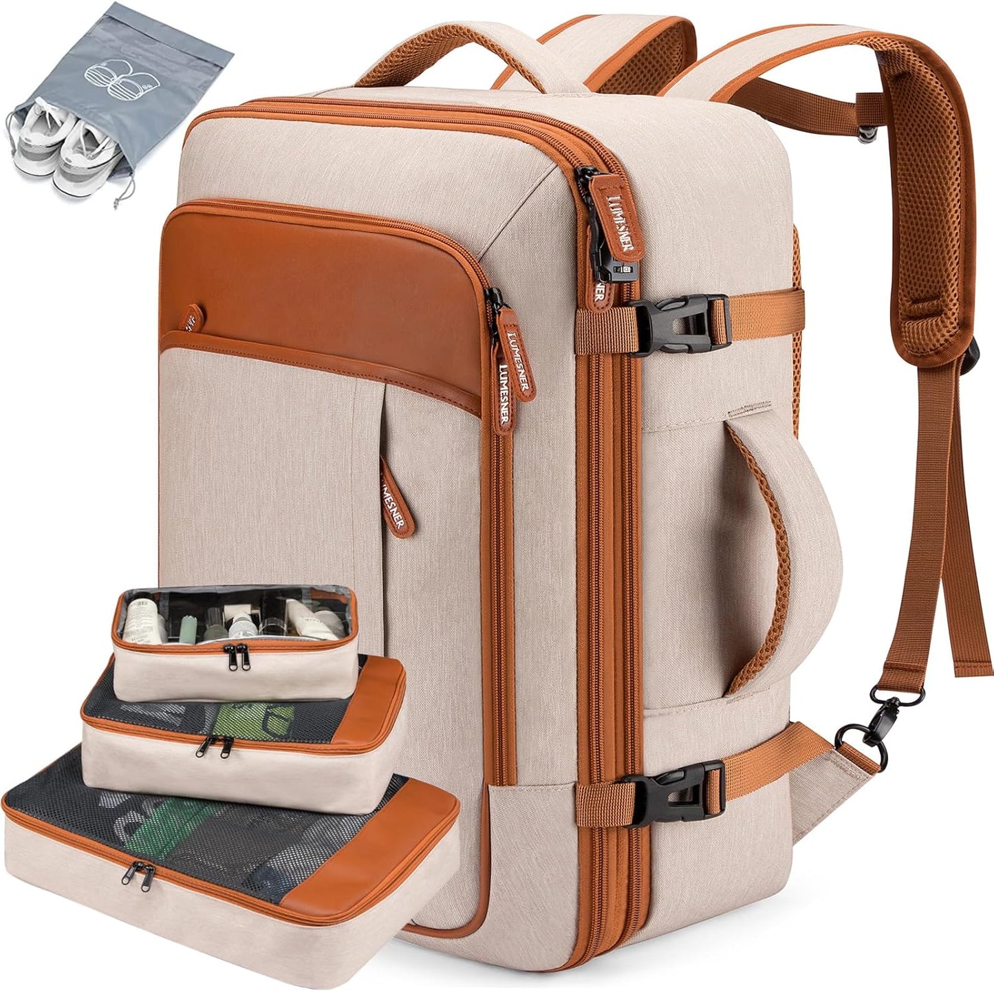 40L Expandable Travel Backpack with Packing Cubes